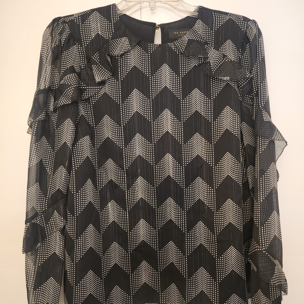 Ted Baker London Black and White Chevron Blouse